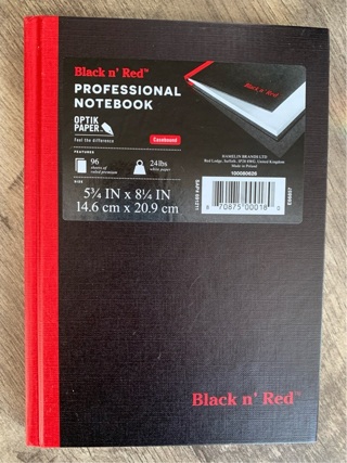 Black N’ Red Case bound Hardcover Professional Notebook 5.75X8.25” 96 Sheets 