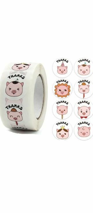 ⭐NEW⭐(8) 1" CUTE PIG FACE THANK YOU STICKERS!!