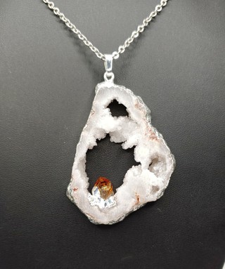 Awesome New Unique Sparkly Geode with Citrine Chunk Statement Necklace