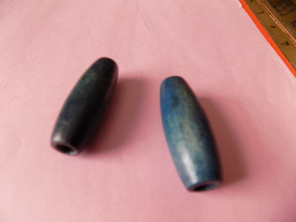 2 Wooden long oval blue 2 inch Macrame beads
