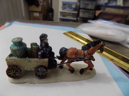 Ceramic 4 inch long horse drawn wagon large milk just and driver in wagon