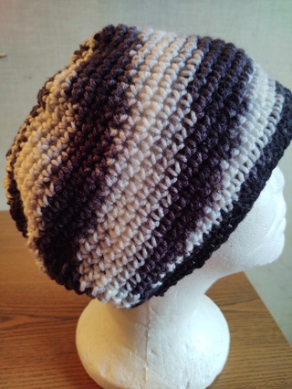 Hand Crocheted Black Gray and White Ombre Slouch Hat 