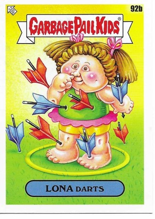 Brand New 2024 Topps Garbage Pail Kids Lona Darts Sticker From the Kids At Play Set 