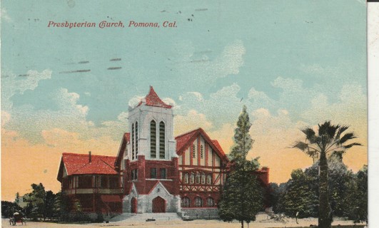 Vintage Used Postcard: 1923 Presbyterian Church, Pomona, CA
