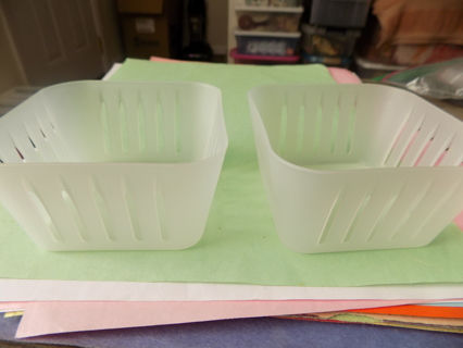 2 small frosted white square baskets, rounded corners 3 wide 1 1/2 tall