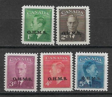 1950 Canada ScO12-15A complete King George VI Official set of 5 MH