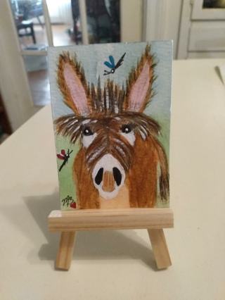 Original, Watercolor Painting 2-1/2"X 3/1/2" Donkey by Artist Marykay Bond