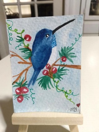 ACEO Original, Watercolor Painting 2-1/2"X 3/1/2"Humming Bird by Artist Marykay Bond