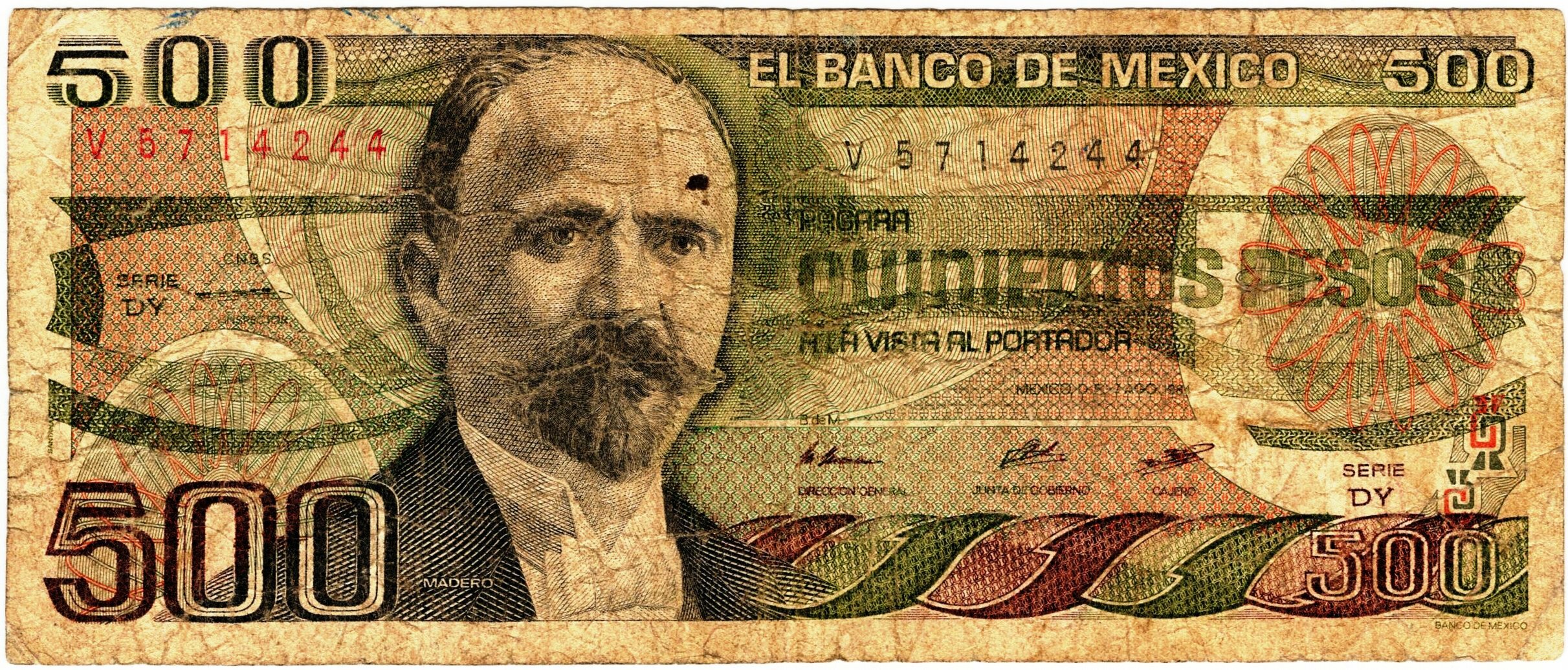 Free: obsolete 500 Mexican Pesos banknote 