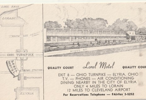 Vintage Unused Postcard: Quality Court, Lorel Motel, Elyria, OH