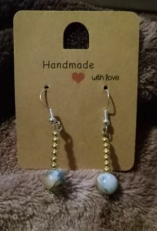 Stone bead charm beaded hook earrings new