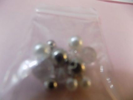 Small bag silver, white, clear asst size beads for jewelry making