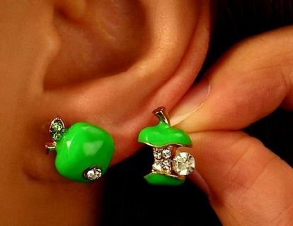 Betsey Johnson green "Bitten Apple" Pierced Earrings