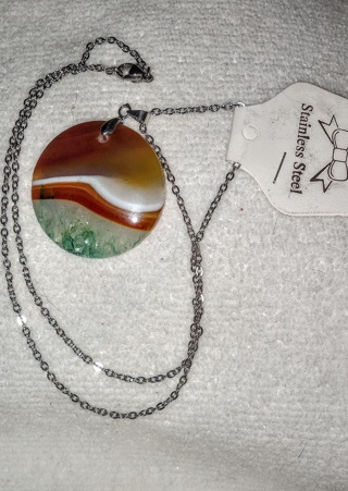 Agate necklace, stainless steel chain