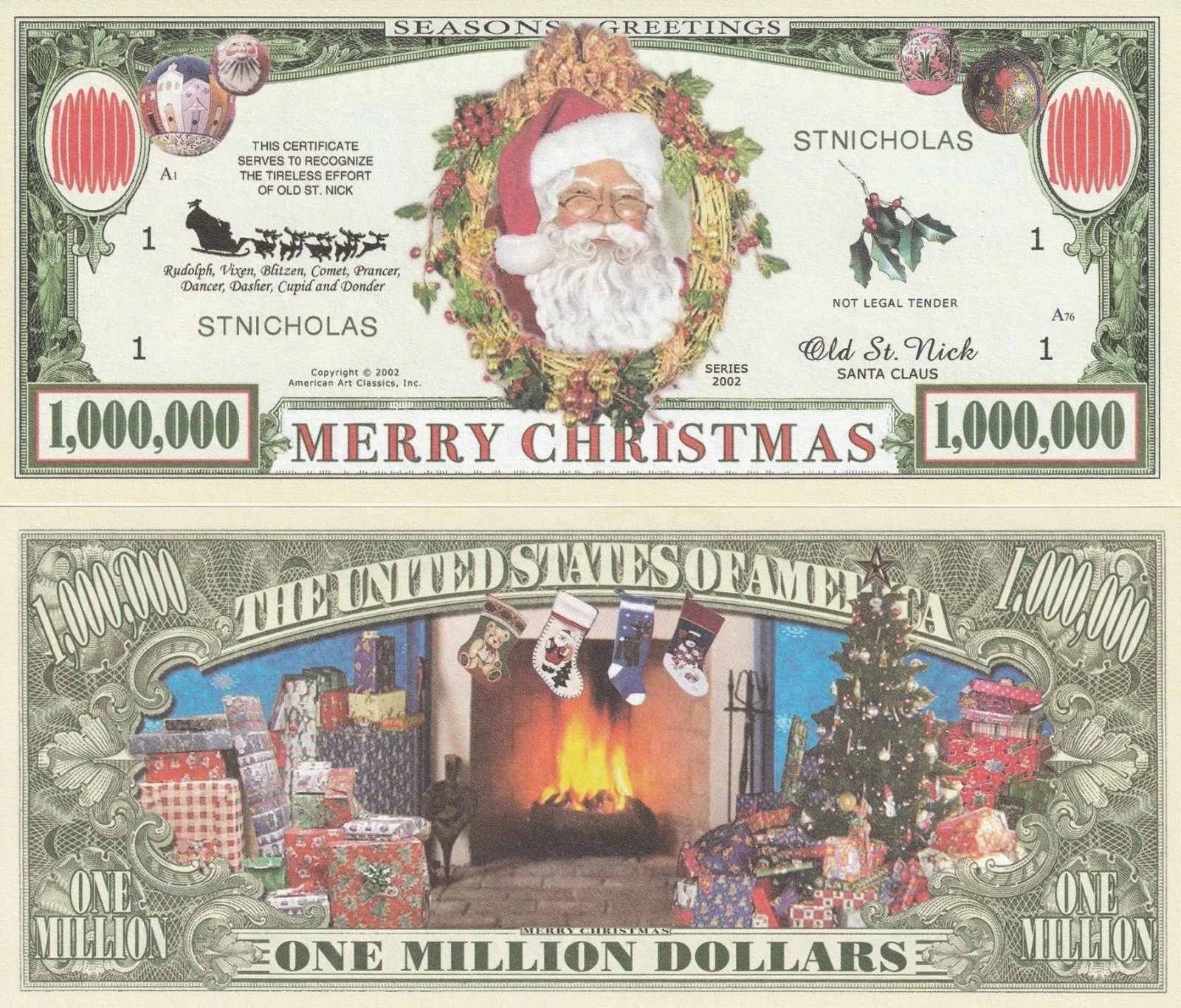 Free: A Merry Christmas"Santa Claus" Million Dollar Bill Play Funny Money Novelty Note