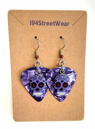 Sugar Skull Guitar Pick Earrings B-12