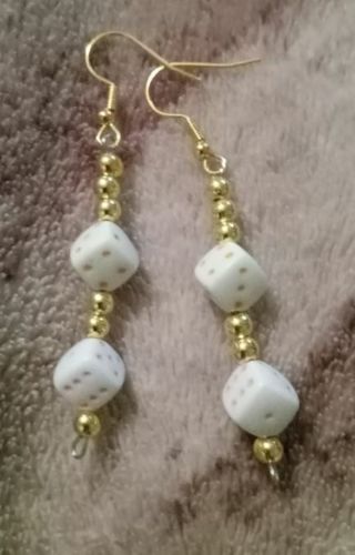 Double dice charm beaded gold earrings nip