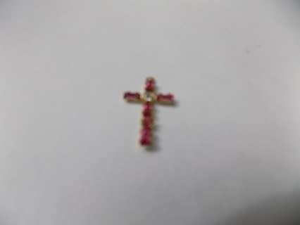 Pink rhinestone covered cross necklace charm 1 1/2 inch