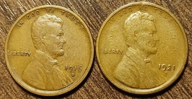 1916-D & 1921-S USA Lincoln Wheat Cents Full bold dates!