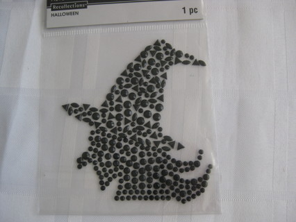 Halloween bling sticker, witch head, black rhinestones, shirt decor, tote decor. NIP, 4" x 3"