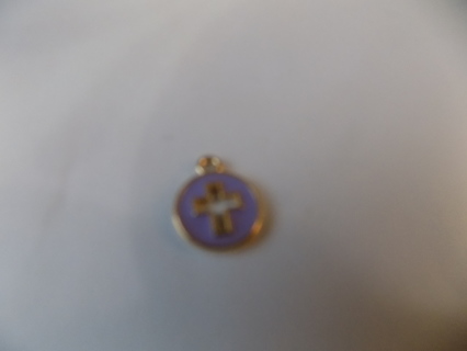 enamel purple round background with cross cut out charm 1/2 i nch