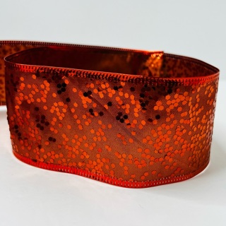 Orange Sequined 2.5” Wide Wire Edge Ribbon