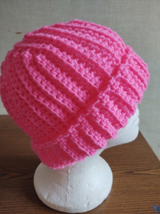 Hand Crocheted Pink Ridged Hat