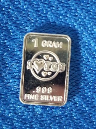 One gram .999 pure fine ☆Silver☆ collectable bar ~ I Love You ~