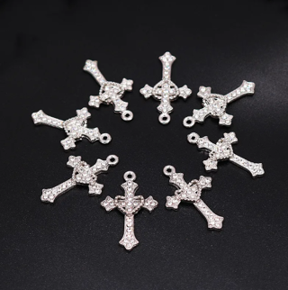 8pcs Handmade Rhinestone 4 Style Cross Pendant DIY Charm Earrings Bracelet Jewelry 