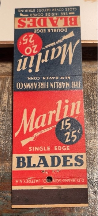 Vintage 1930’s Marlin Razor Blades Matchbook Cover