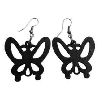 Black Wood Wooden Cutout Butterfly Earrings Drop Dangle Wire Hooks Lightweight Womens Jewelry