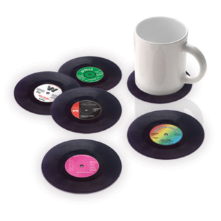 6 Pieces Vinyl Record Coasters Floppy Disk Cup Mat Bar Accessory Set Heat-Insulated Cup CoffeeDrinks