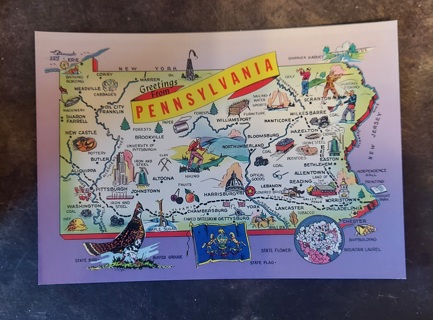 Pennsylvania State Map Postcard 