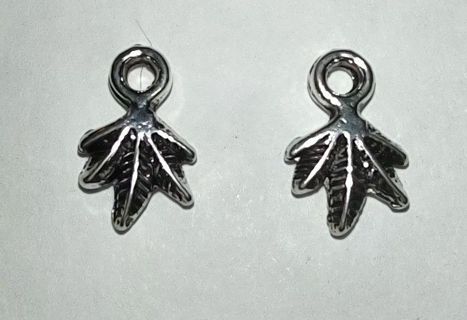 2 silver small pot weed leaf charms silvertone