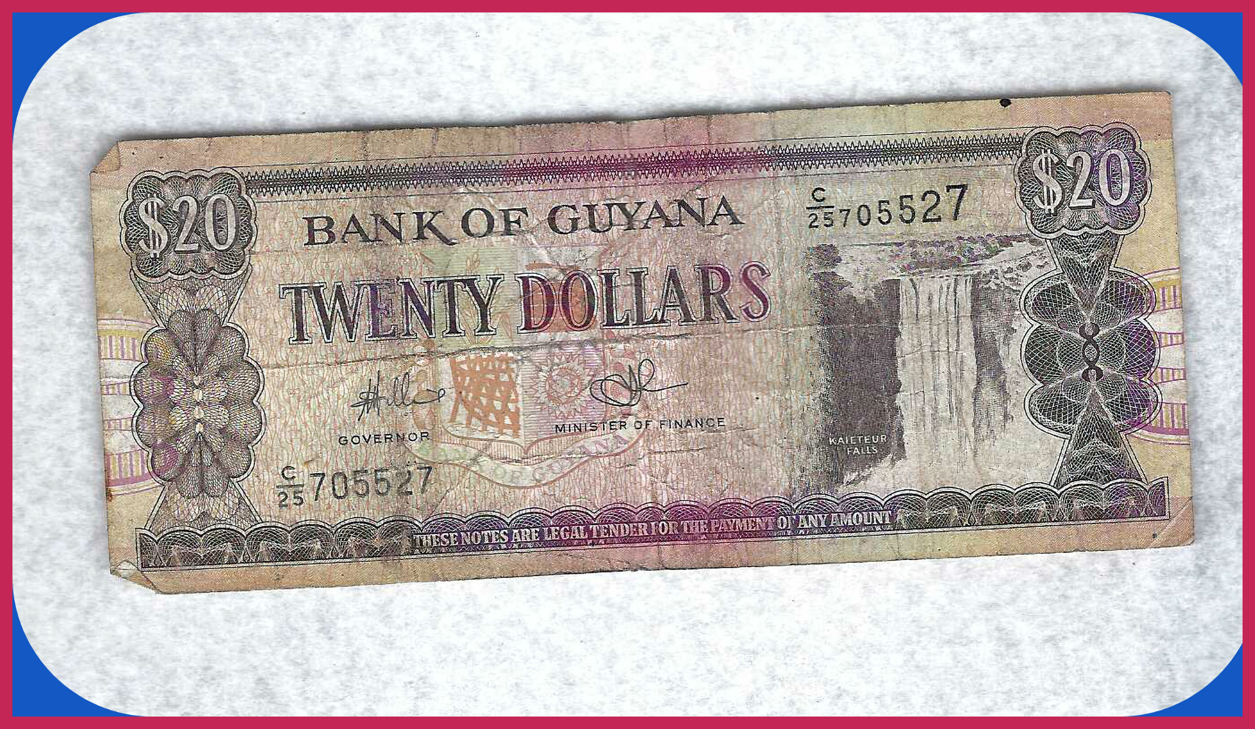 Free: Bank of Guyana $20 Bank Note Bill Circulated Currency