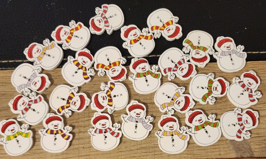 RESERVED - NEW - 25 Wood Snowman Buttons - 2 hole