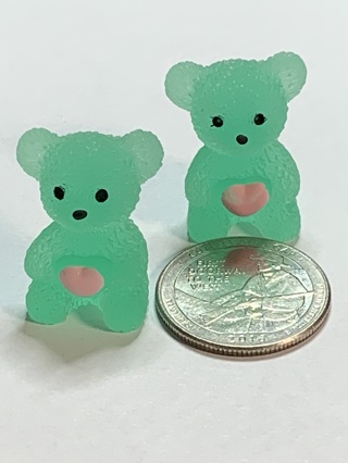 HEART TEDDY BEARS~#7~GREEN~SET OF 2 BEARS~GLOW IN THE DARK~FREE SHIPPING!