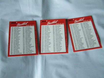 1990 Donruss Baseball Checklist Card Lot of 3