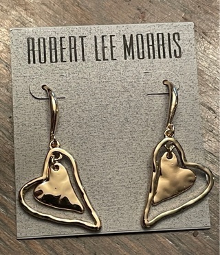 Brand New Designer Robert Lee Morris 18kt Gold Plated Over Sterling Silver Heart Shaped Earrings 