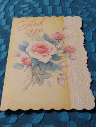 Pink Roses & Lace Greeting Card - Thank You