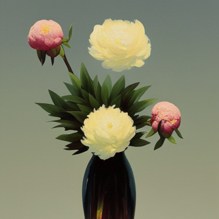 Listia Digital Collectible: Pink & white Peonies in black vase