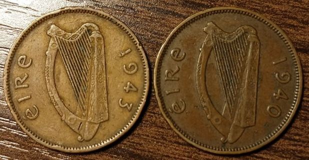 1940 & 1943 Ireland Half Pennys Full bold dates!