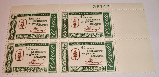 Scott #1144, Patrick Henry Quote, Pane of 4 Useable 4¢ US Postage Stamps