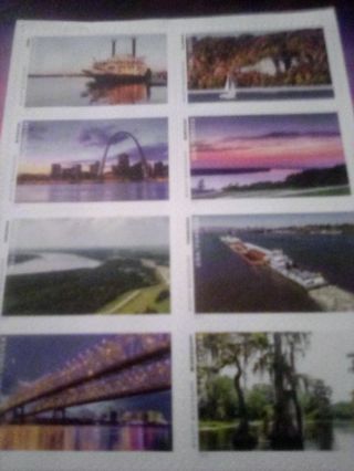 8- FOREVER US POSTAL STAMPS. Mighty Mississippi RIVER