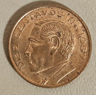 1967 Mexico 10 Centavos Coin